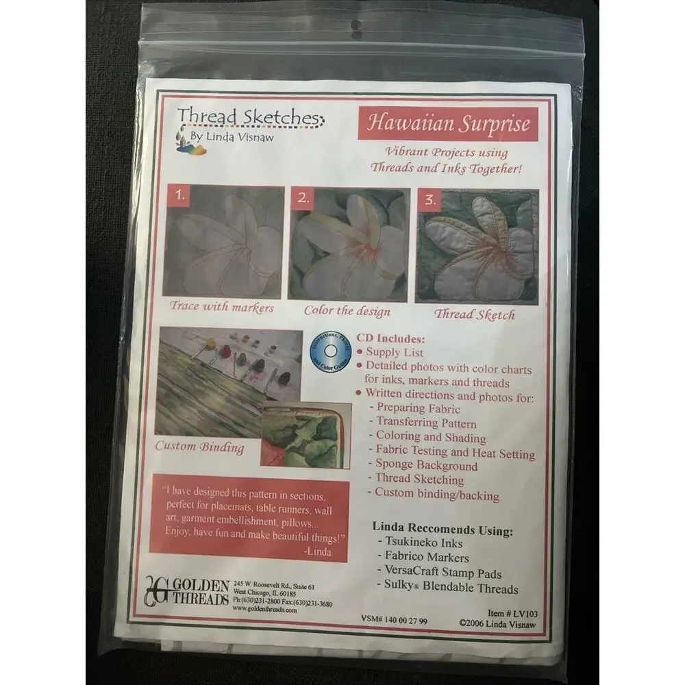 New Hawaiian Hibiscus Sunrise Quilt Pattern CD & Foundation Paper OOP